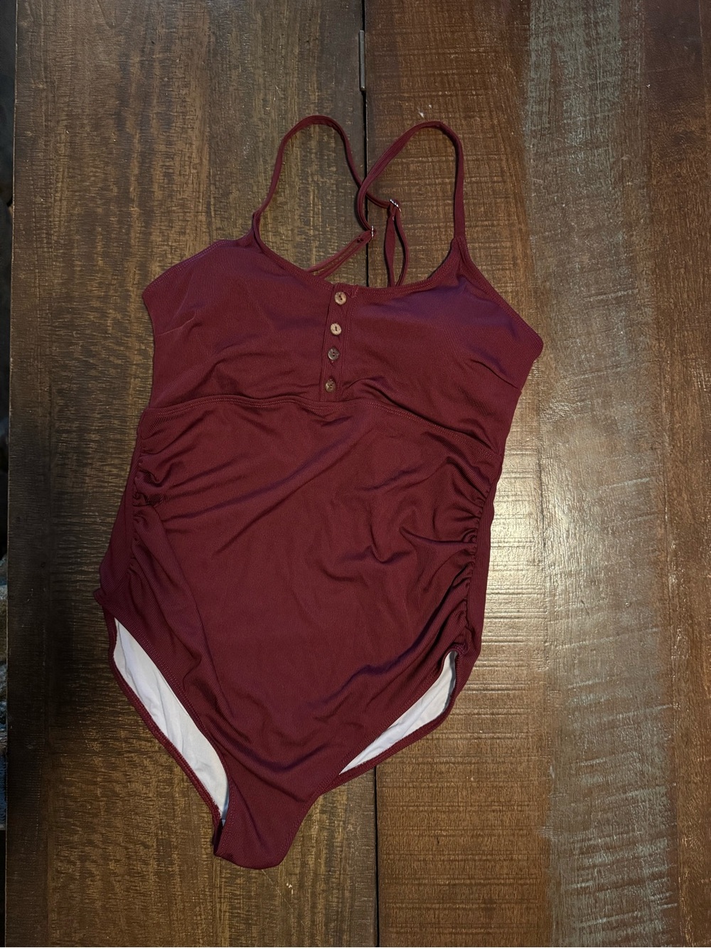Maternity Ribbed One-Piece Swimsuit in Burgundy - Picture 3 of 5